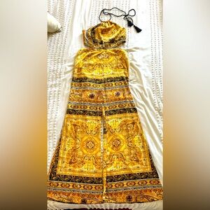 Fashion Nova - Moroccan Getaway Satin Jumpsuit - Yellow/combo